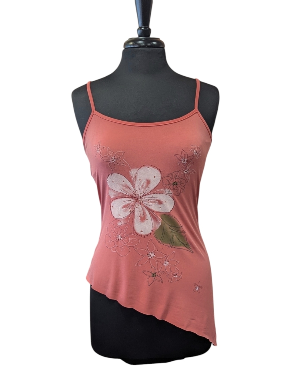 Vintage Digital Clothing Small Coral Floral Fairy Asymmetric Tank Top Hibiscus